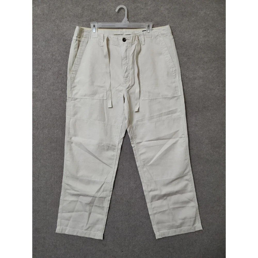 Banana Republic Dockside Pants Mens 35 Cliff Beige Linen Blend Beach Vacation